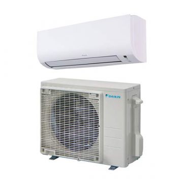 Vooraanzicht van het binnen- en buitendeel van de Daikin Comfora split unit airco 2,5kW