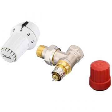 Danfoss thermostaatknop + haakse radiatorafsluiter aansluitset