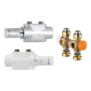 Heimeier Multilux 4-Eclipse onderblokset met Halo thermostaatknop - 2-pijps - wit