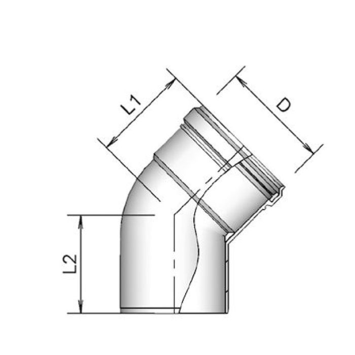 Burgerhout Twinline Air PP luchttoevoer bocht - 45° 80mm
