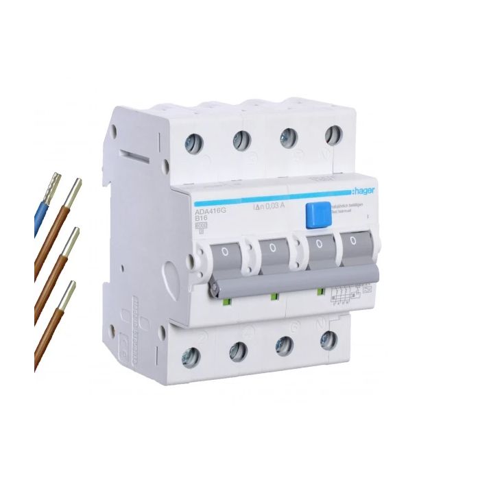 Hager aardlekautomaat uitbreidingsset 4 polig 16A B 30mA