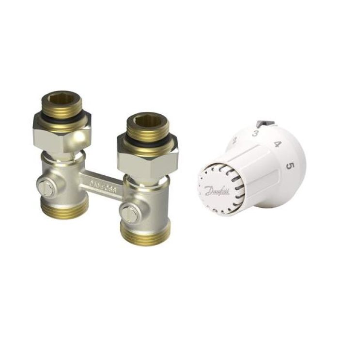 Danfoss thermostaatknop + recht H-blok voetventiel aansluitset