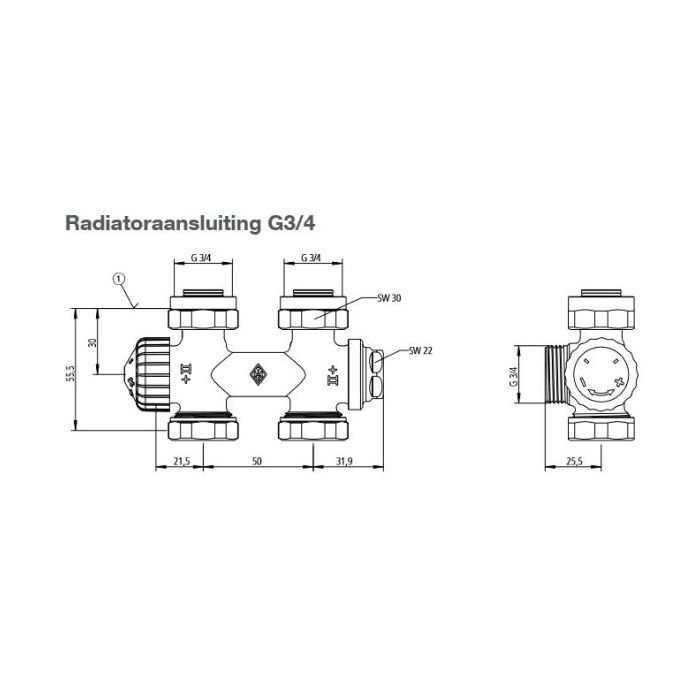 Heimeier Multilux onderblokset met Halo thermostaatknop - 2-pijps - wit