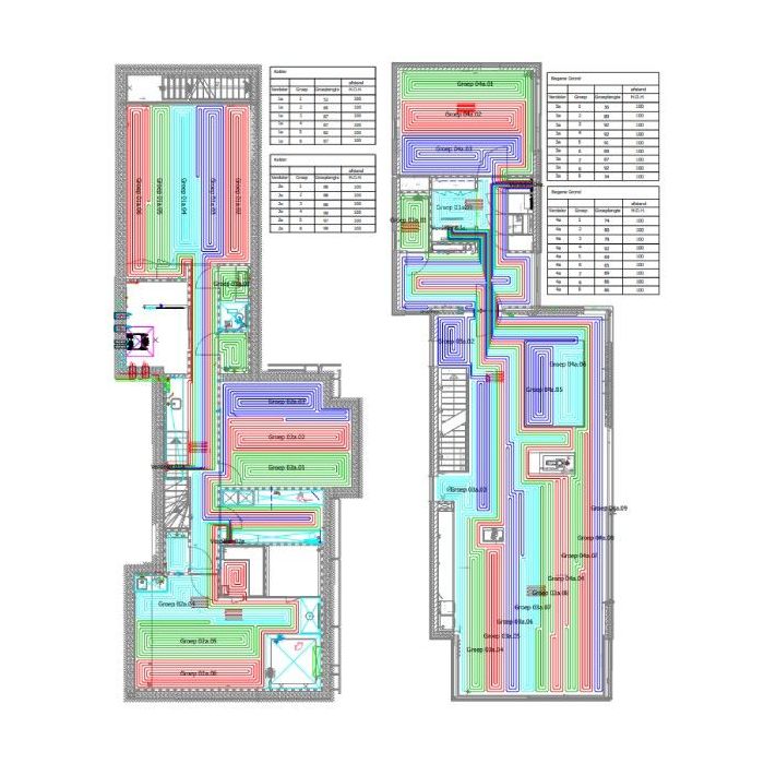 Vloerverwarming legplan - t/m 10 groeps