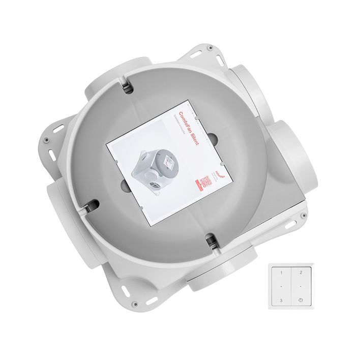 Bovenaanzicht van de Zehnder ComfoFan Silent ventilatiebox randaarde met RFZ schakelaar - 425m³/h