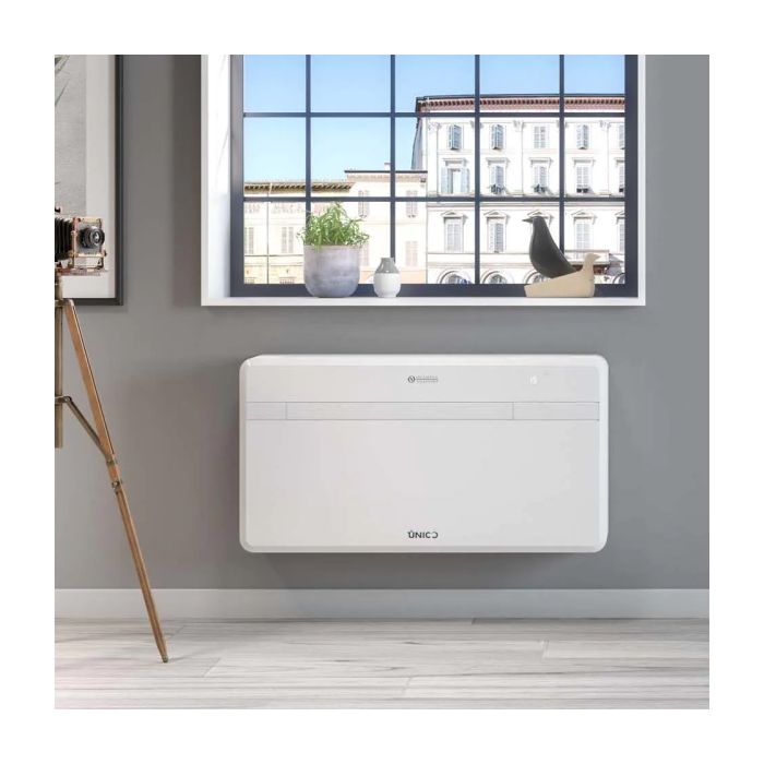 Wandmontage van de Unico Evo monoblock airco 30 HP EVANX - 2,6kW