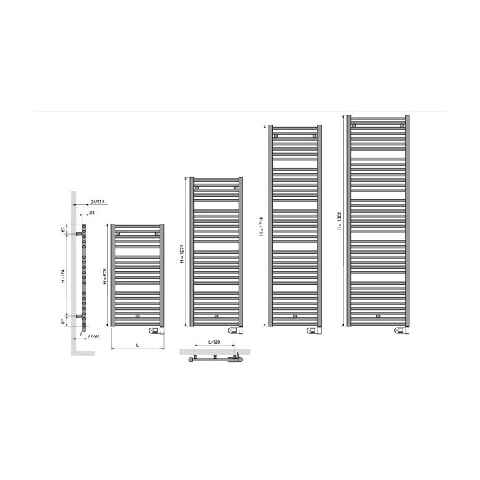 Vasco Bathline BB-EL badkamerradiator - 1250W - H1802 L600