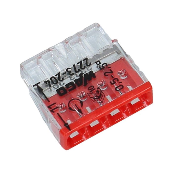 Wago lasklem 4 voudig 0.5-2.5mm² massief rood
