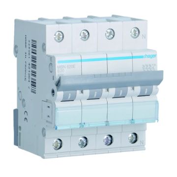 Hager installatieautomaat 3 polig + nul 20A B 6kA