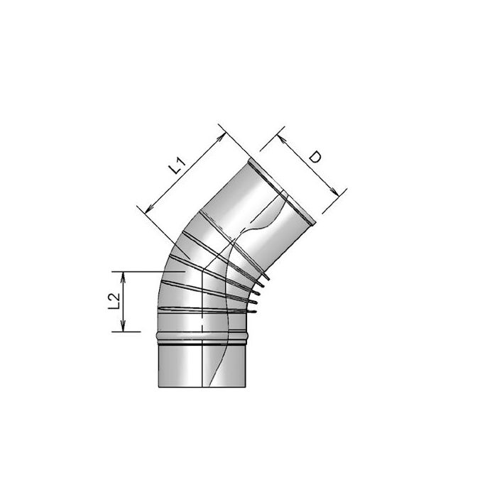 Burgerhout rookgasbocht enkelwandig 45° - 80mm - aluminium