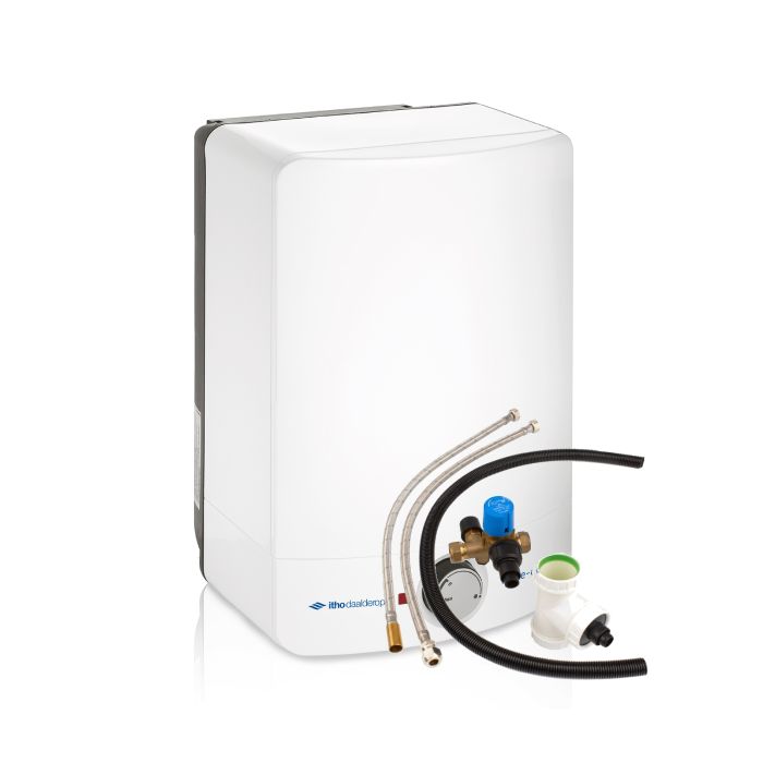 Vooraanzicht van de Itho Daalderop Close-up keukenboiler - 15 liter - met aansluitset