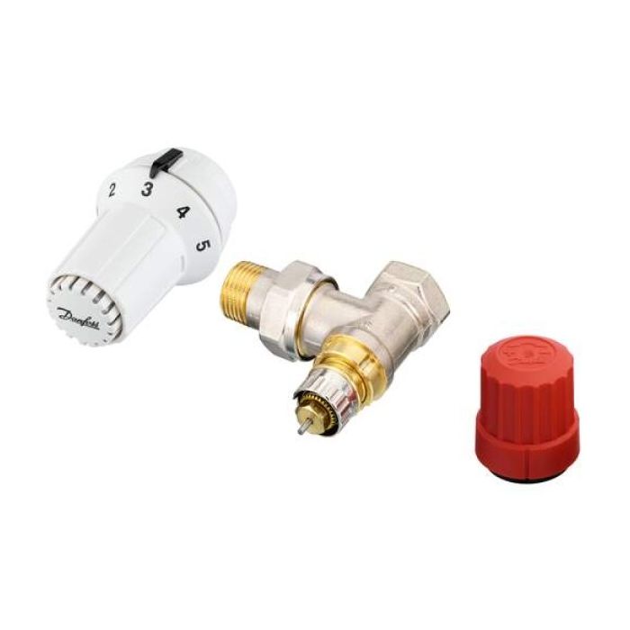 Danfoss thermostaatknop + haakse radiatorafsluiter aansluitset