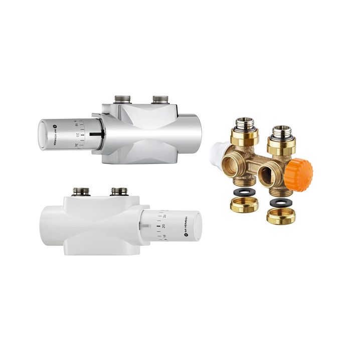 Heimeier Multilux 4-Eclipse onderblokset met Halo thermostaatknop - 2-pijps - wit