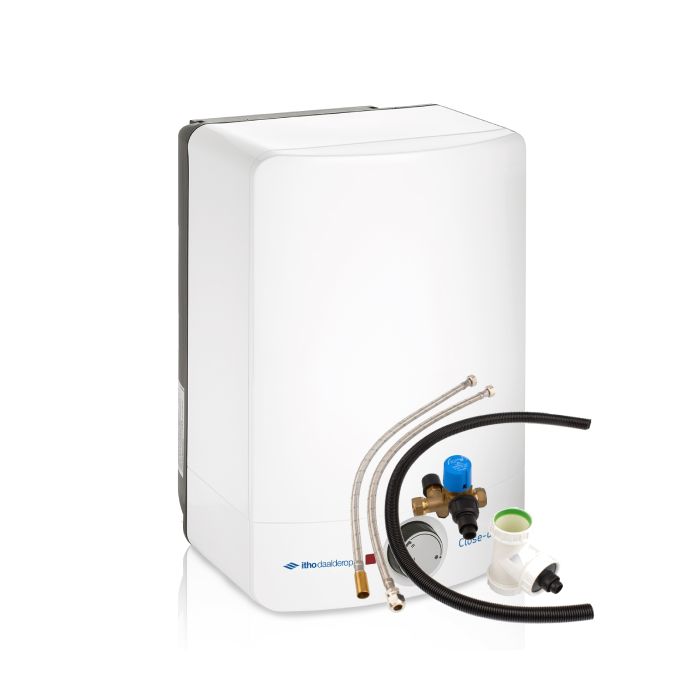 Vooraanzicht van de Itho Daalderop Close-up keukenboiler - 10 liter - met aansluitset