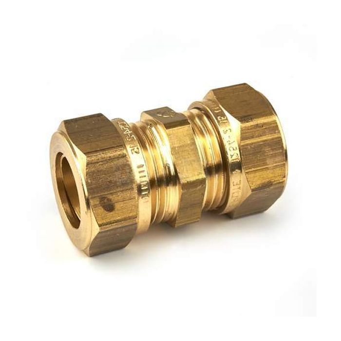 Knel rechte koppeling messing - 15 x 15 mm 2x knel