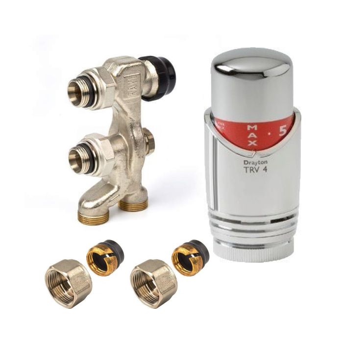 Rechte aansluitset met thermostaatknop - 15mm - vloer