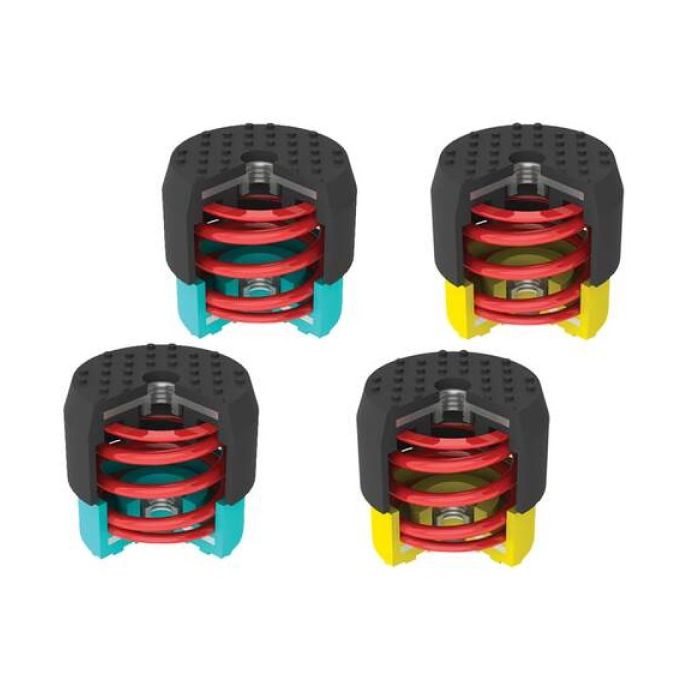 Soleco trillingsdemperset Geel 50-80kg M8 (2x Geel + 2x Blauw)