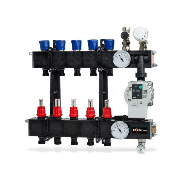 Therminon 4 groeps composiet vloerverwarmingsverdeler LTV met flowmeters en inregelventielen + A-lab
