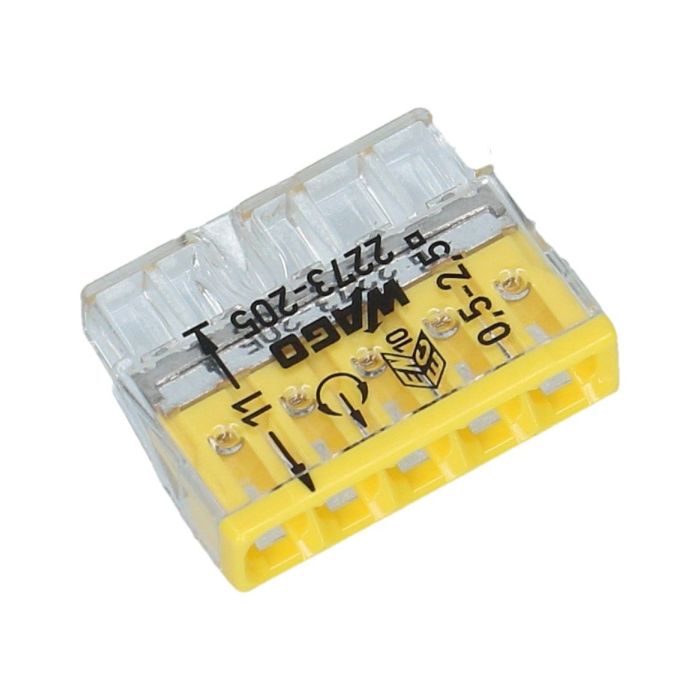 Wago lasklem 5 voudig 0.5-2.5mm² massief geel - 100 stuks